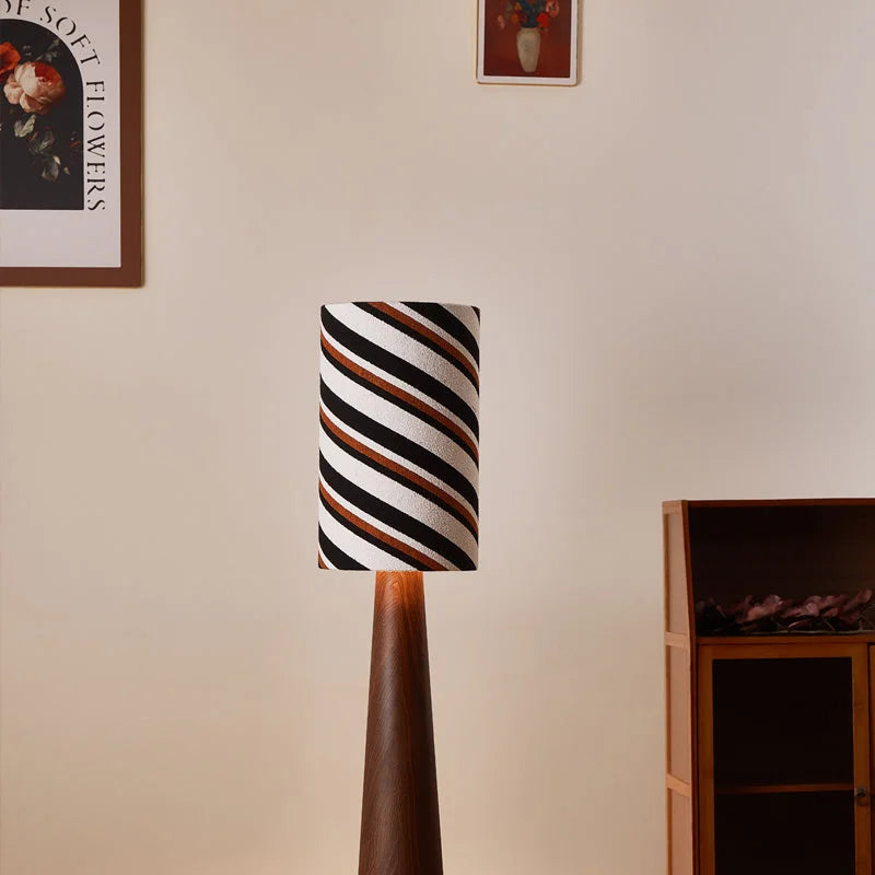 Striped Japandi Floor Lamp | Walnut Base with Sculptural Shade