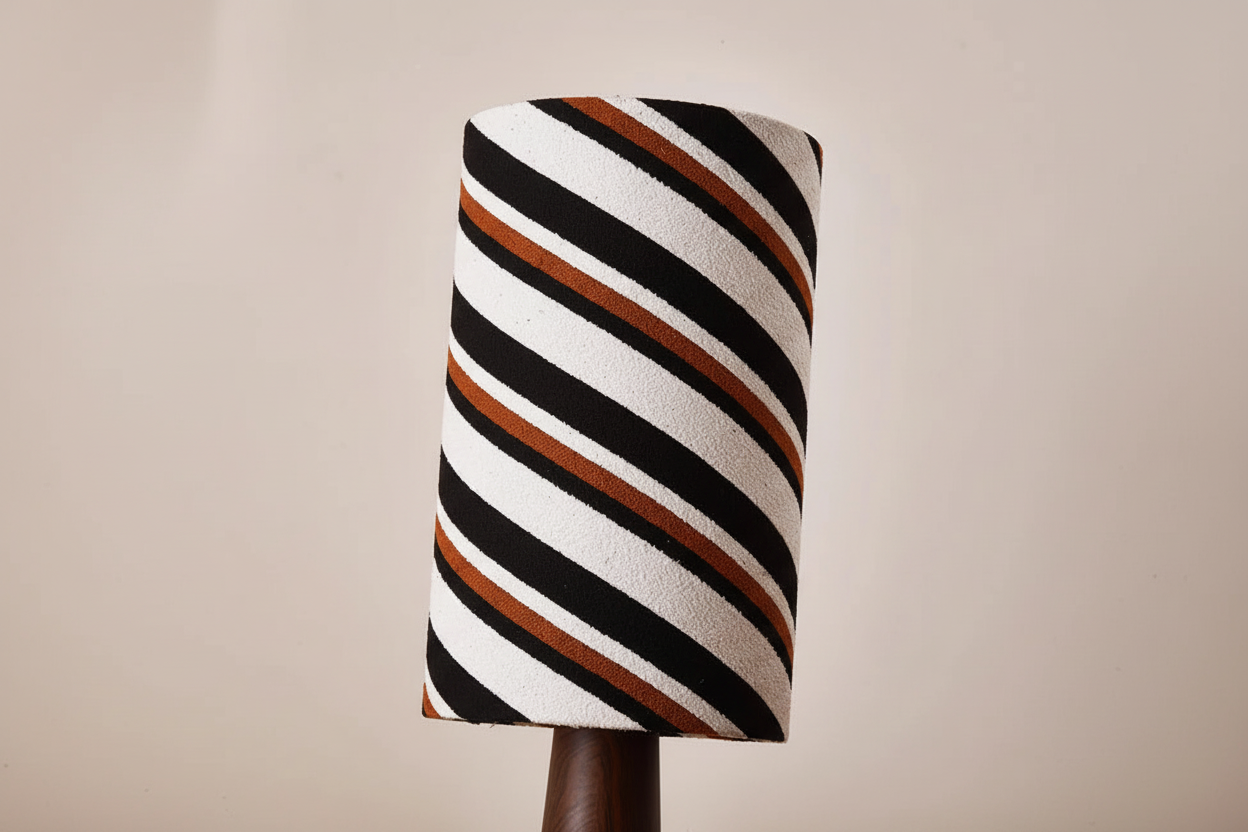 Striped Japandi Floor Lamp | Walnut Base with Sculptural Shade Casalolalights Luxury Lamps for Interior Designers