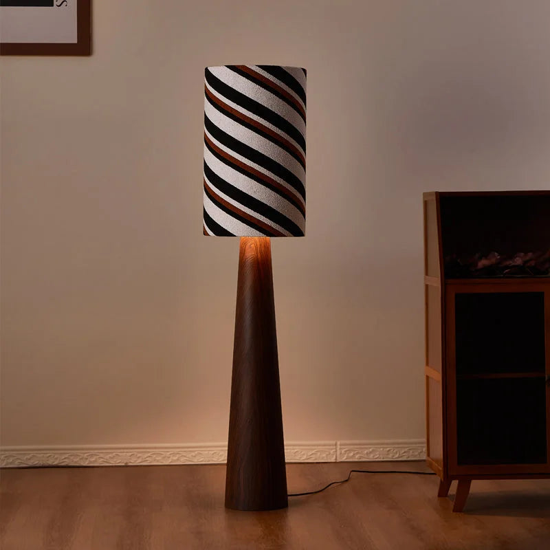 Striped Japandi Floor Lamp | Walnut Base with Sculptural Shade Casalolalights Luxury Lamps for Interior Designers