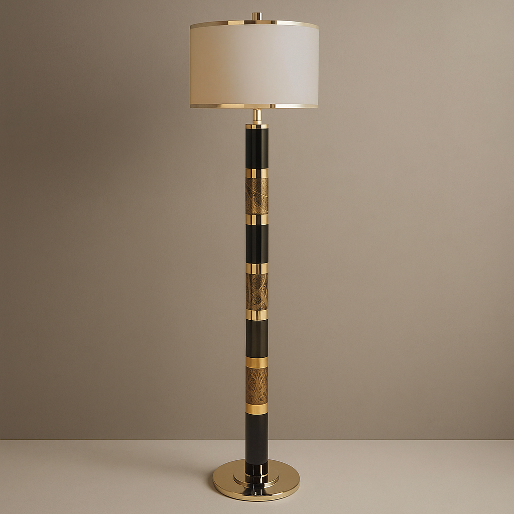 Genuine Striped Marble Floor Lamp Gold Brass & Velvet | Tall Sofa-side Light Art Deco Weighted Base Casalola Lights