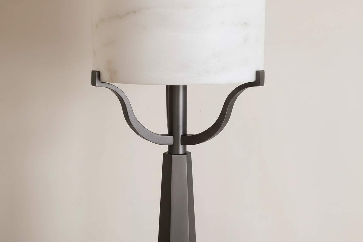 Solid Italian Alabaster Dome Floor Lamp | Art Deco Iron Base | 150cm Organic Luxury Lighting | Casalola Lights