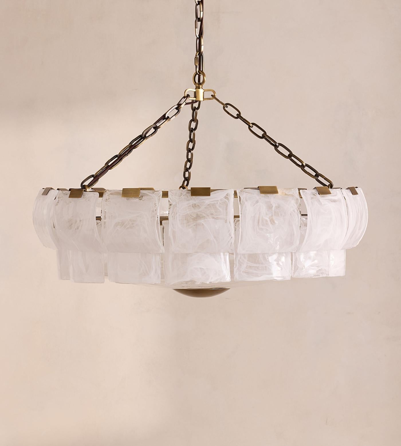 Large Glass Chandelier - Swirled White & Antique Brass 80cm Casalolalights Luxury Lamps for Interior Designers