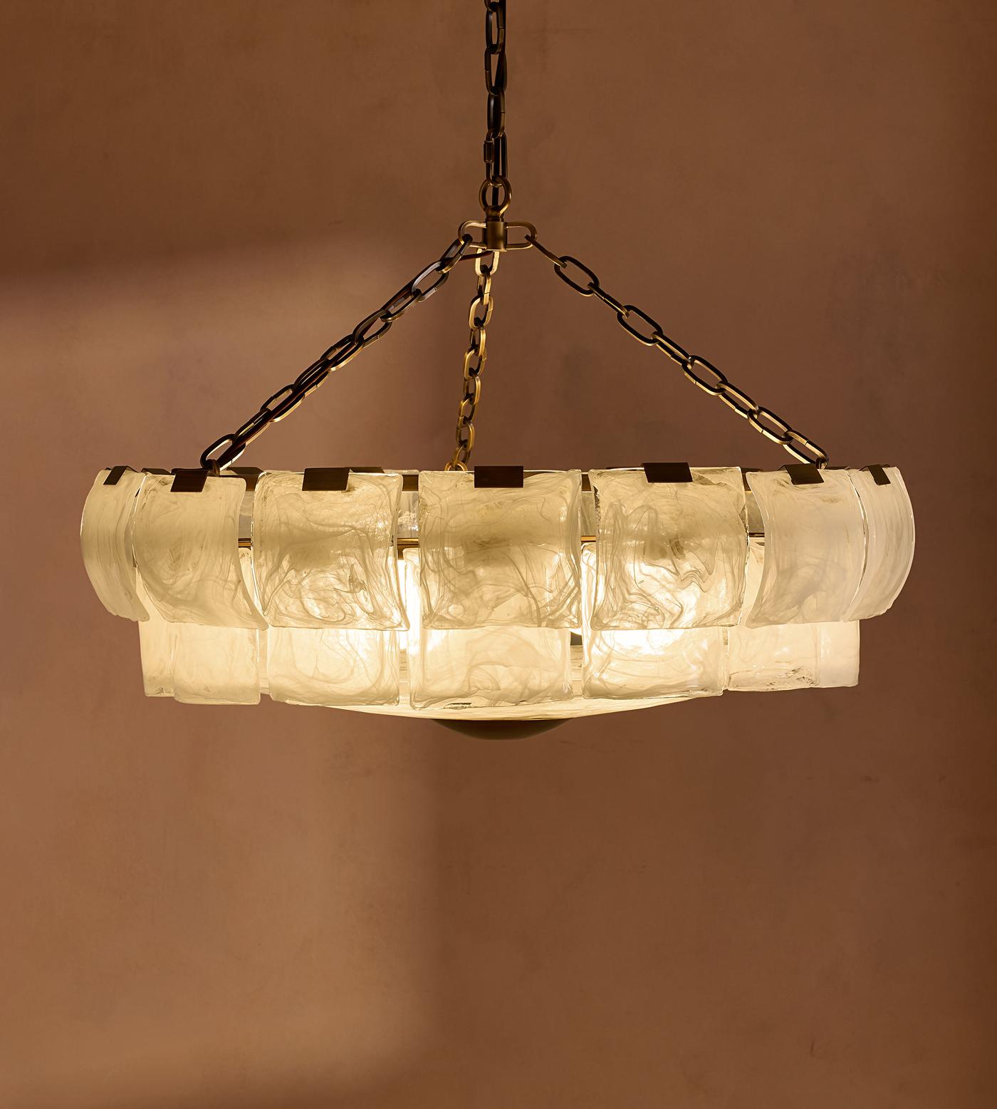 Large Glass Chandelier - Swirled White & Antique Brass 80cm Casalolalights Luxury Lamps for Interior Designers