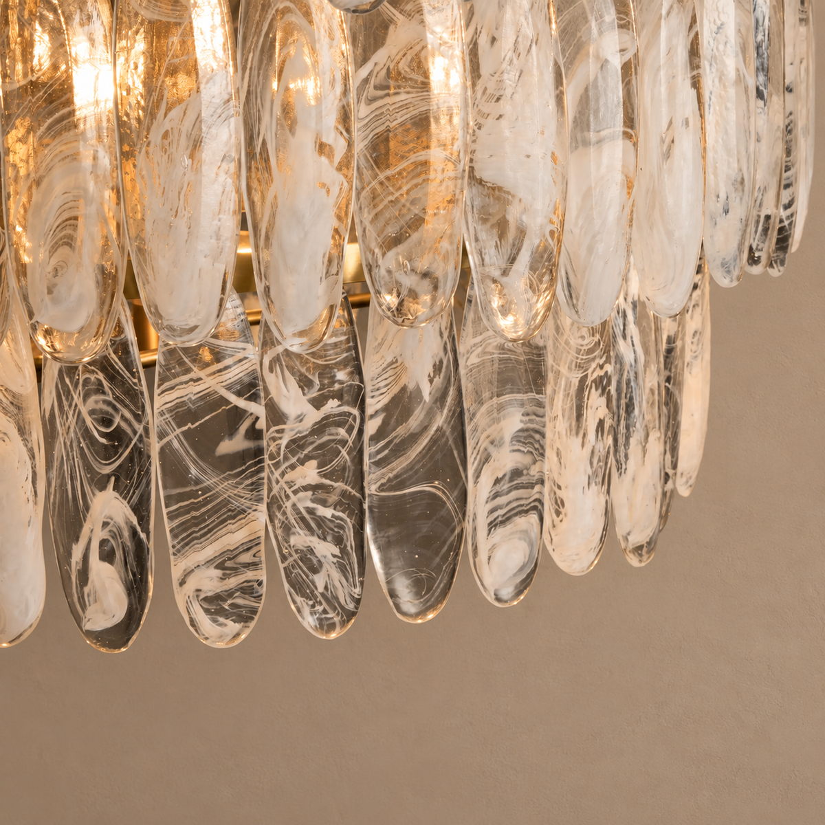 Swirled Glass Tiered Chandelier Brass | Tall Three Tier Form for an Entryway or Stairwell Custom Chain Casalola Lights