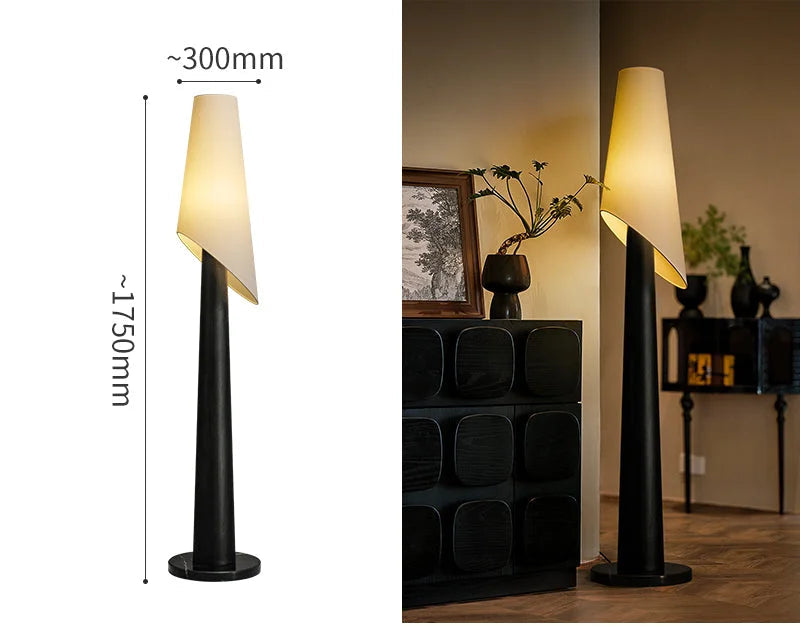 Living Room Black Ash Wood Tapered Floor Lamp – Contemporary Space Saving Accent Lighting with Warm Ambient Soft Glow