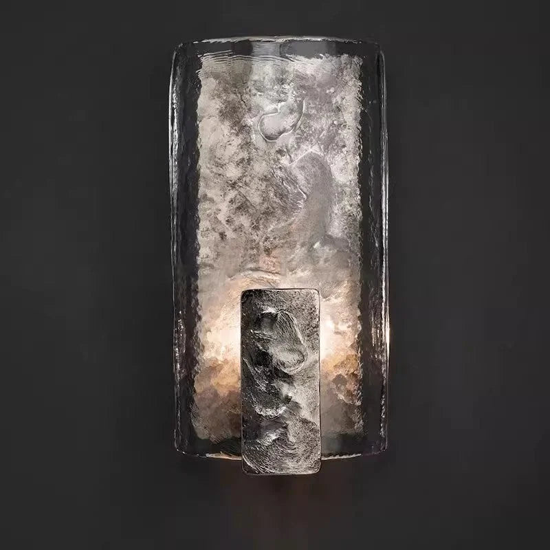 Textured Glass & Cast Steel Wall Sconce | Dimmable Modern Light