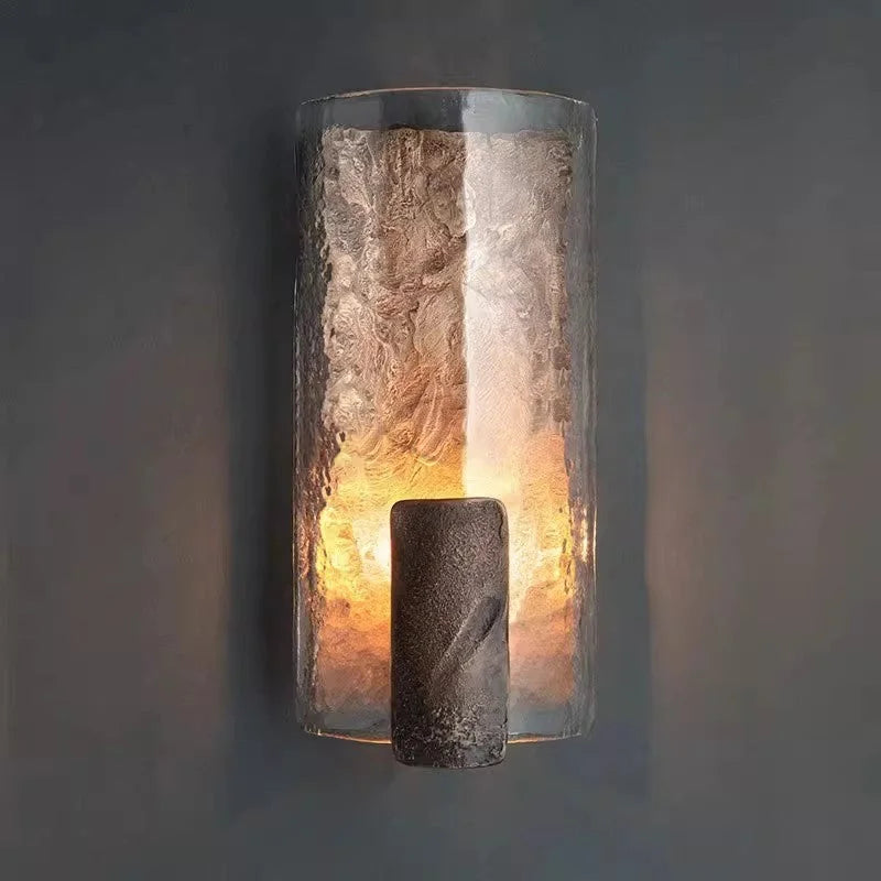 Textured Glass Cylinder Wall Sconce Copper or Chrome | Brutalist Hallway Light G9 2 Finishes Casalola Lights Luxury