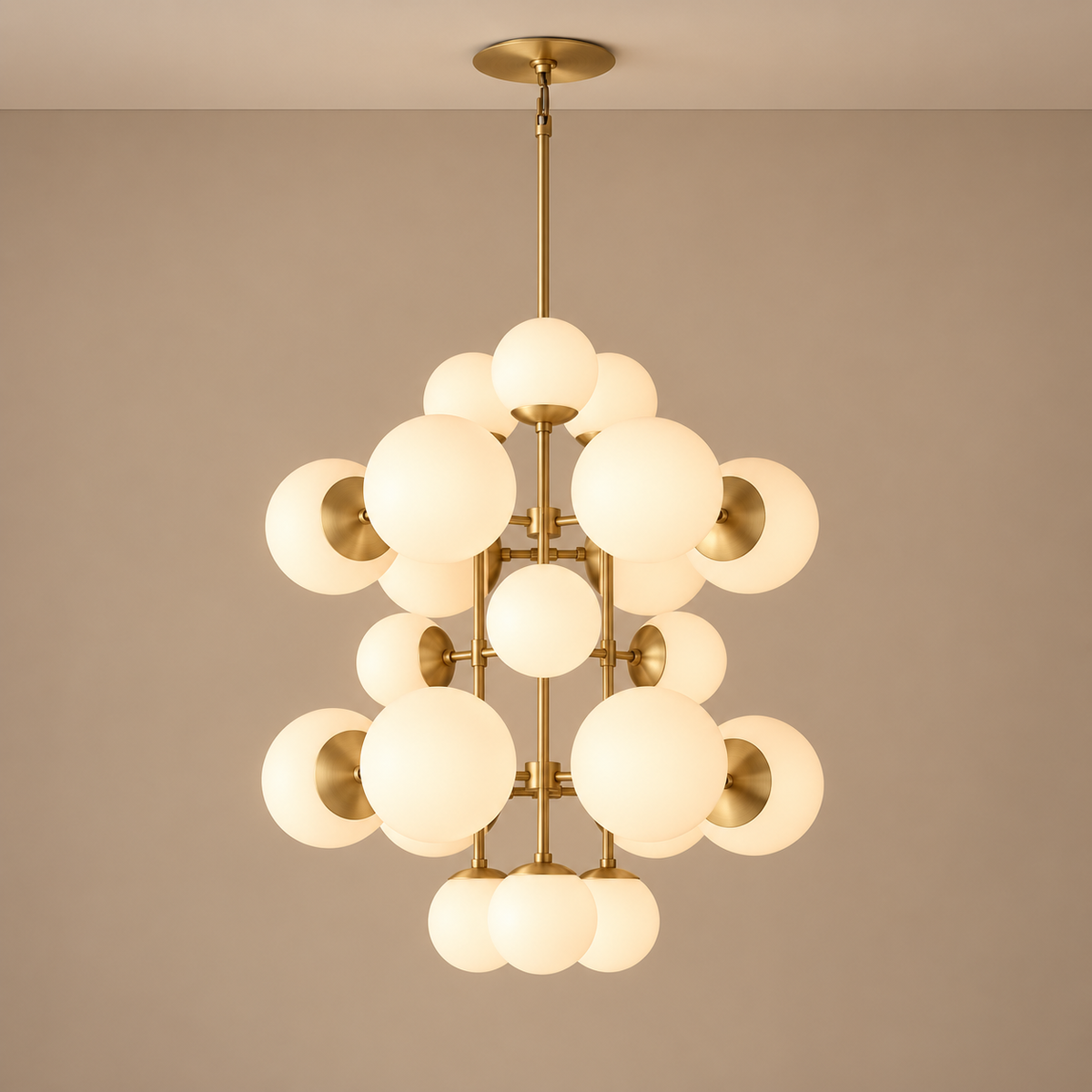 Alabaster or Glass Globe Chandelier for Foyer Stairwell | 19 Spheres 44.5 in Tall Brass Black Casalola Lights Luxury