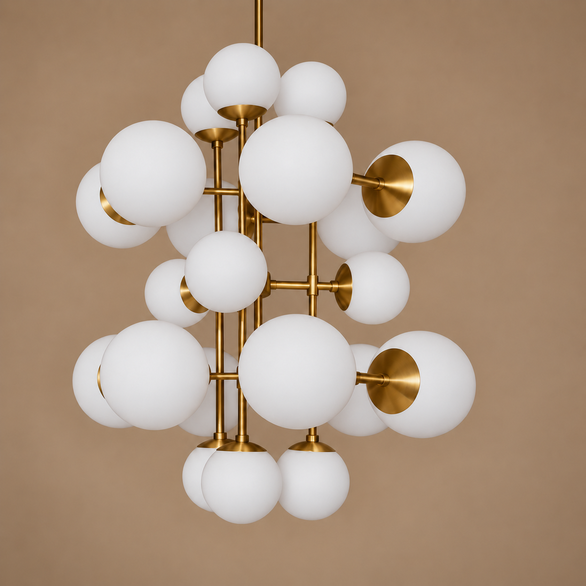 Alabaster or Glass Globe Chandelier for Foyer Stairwell | 19 Spheres 44.5 in Tall Brass Black Casalola Lights Luxury
