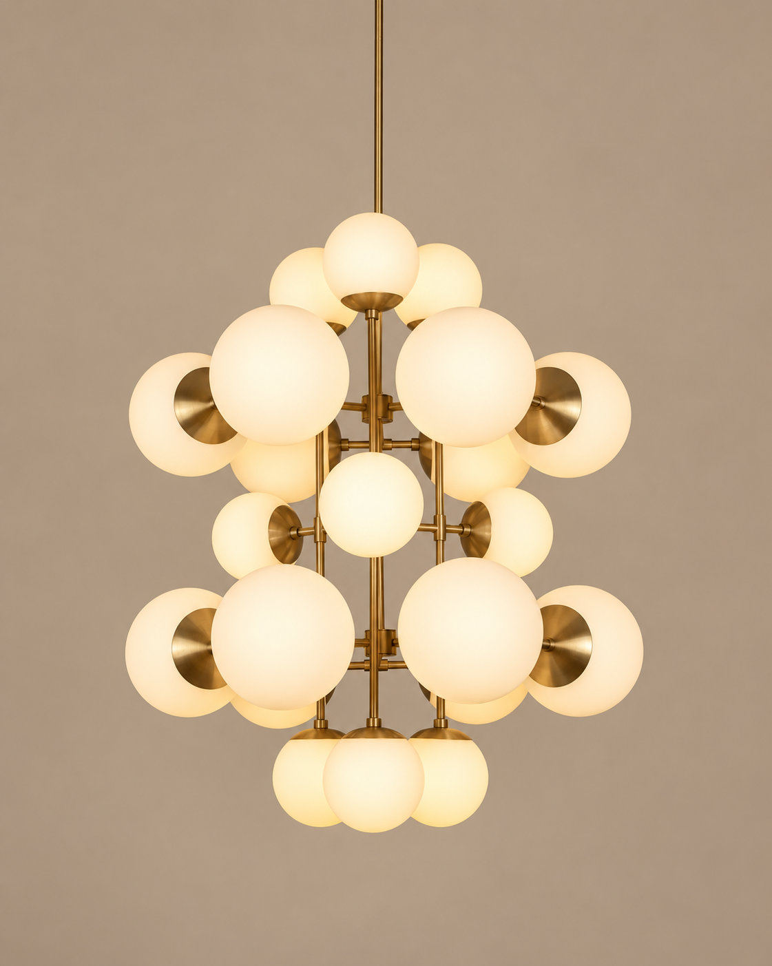 Alabaster or Glass Globe Chandelier for Foyer Stairwell | 19 Spheres 44.5 in Tall Brass Black Casalola Lights Luxury
