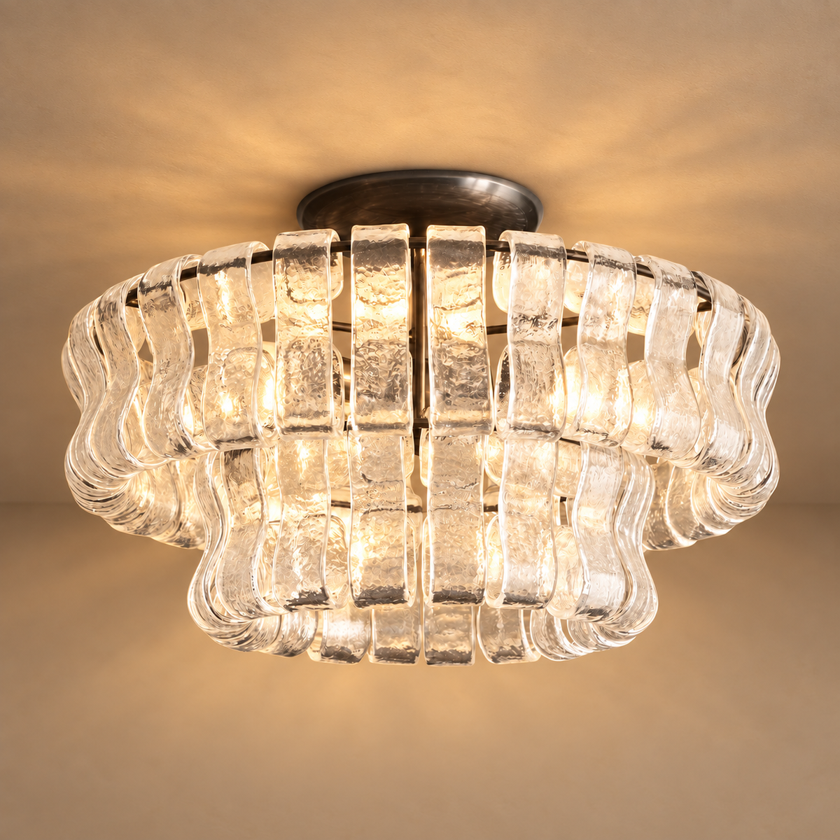 Textured Glass Flush Mount Brass | Chandelier Depth where there is no Height for one Bare Lamp Casalola Lights Luxury