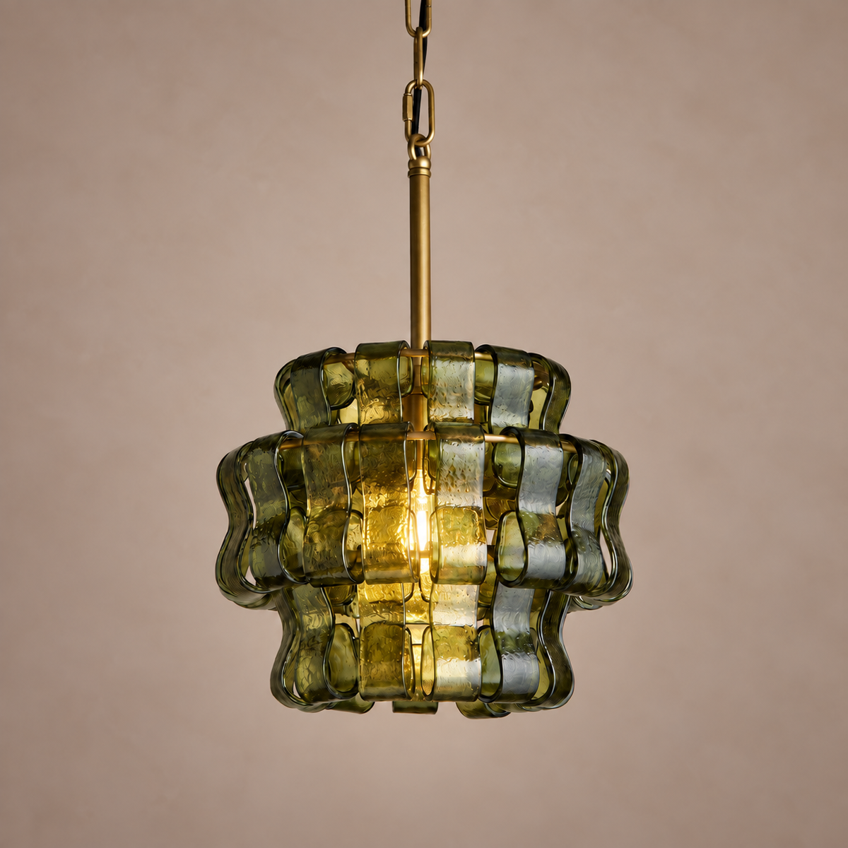 Green Textured Glass Pendant Brass | Small for a Bedside or Two to Three Over Kitchen Island Casalola Lights Luxury