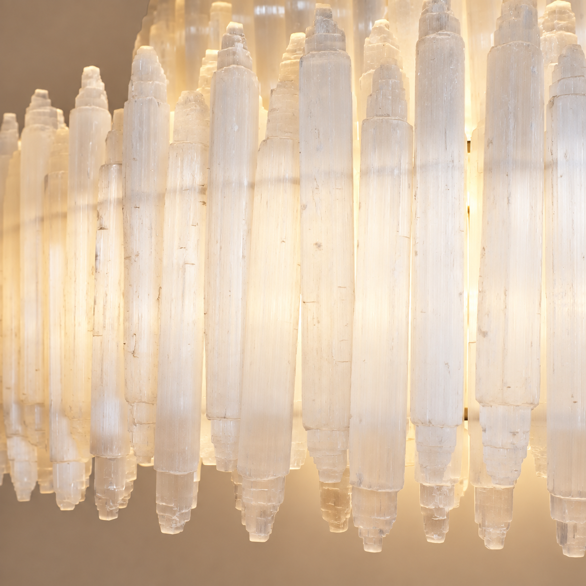 Natural Selenite Crystal Chandelier Brass | Double Height Foyer or Primary Bedroom Heavy Duty Mount Casalola Lights