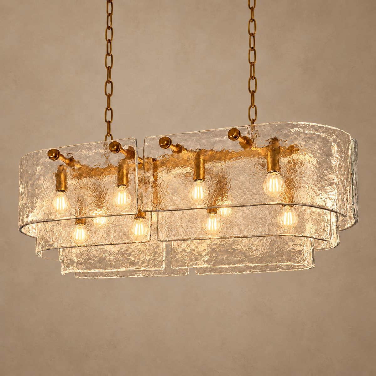 Clear Glass Linear Chandelier Brass | Over a Kitchen Island Custom Chain for High Ceiling Casalola Lights Luxury Lamps