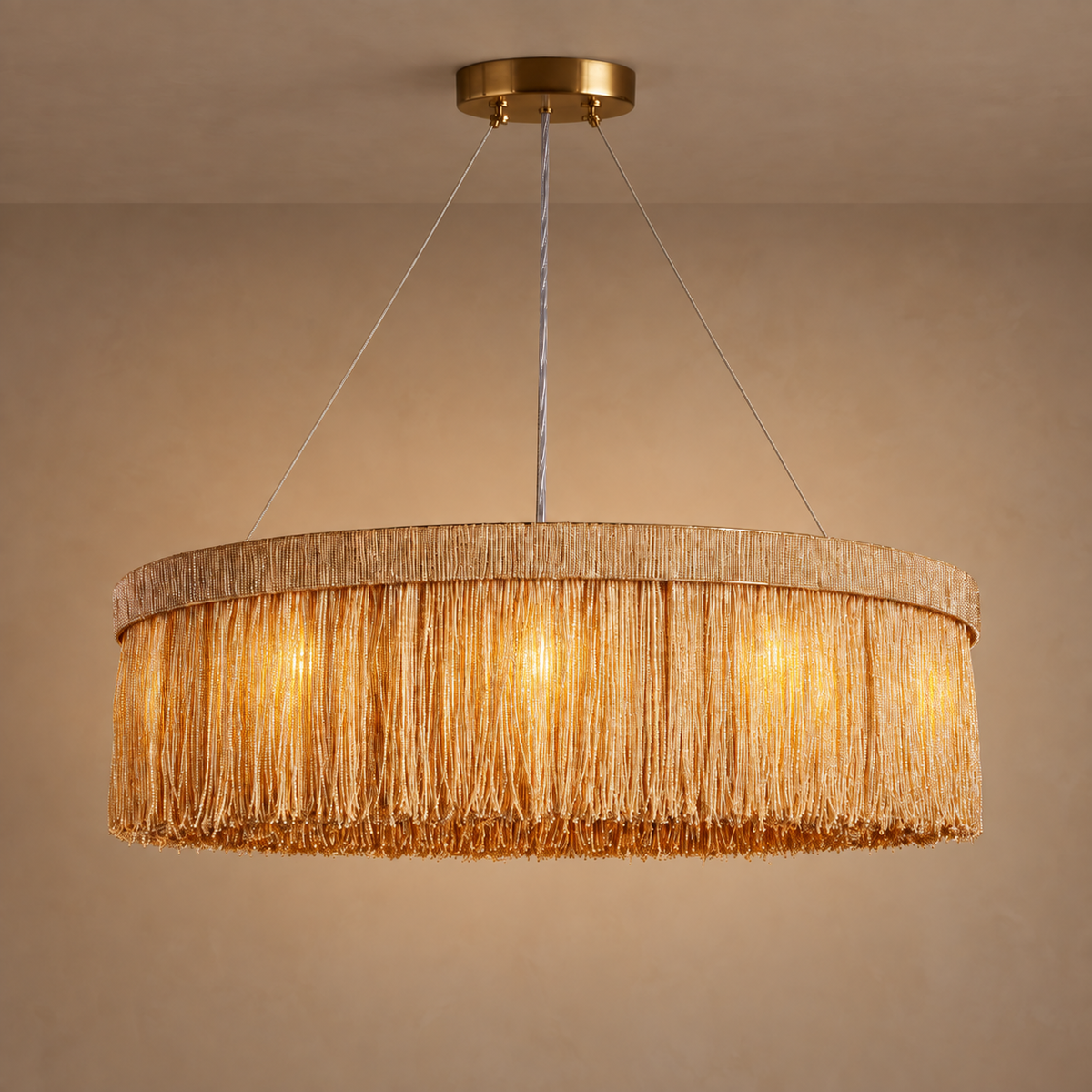 Beige Rattan Ring Chandelier 12 Light | Shallow Profile for a Standard Ceiling Living Room Woven Casalola Lights Luxury