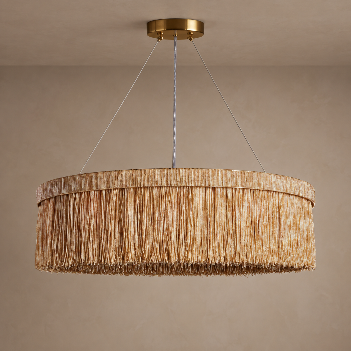 Beige Rattan Ring Chandelier 12 Light | Shallow Profile for a Standard Ceiling Living Room Woven Casalola Lights Luxury