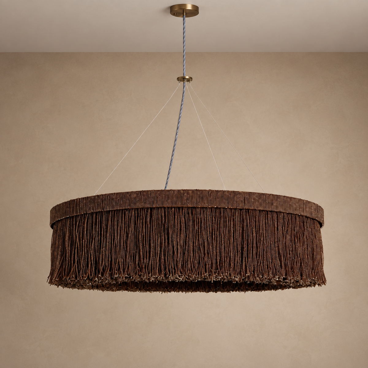 Burgundy Rattan Ring Chandelier 12 Light | Wide Shallow that Spreads Without Hanging Low Casalola Lights Luxury Lamps