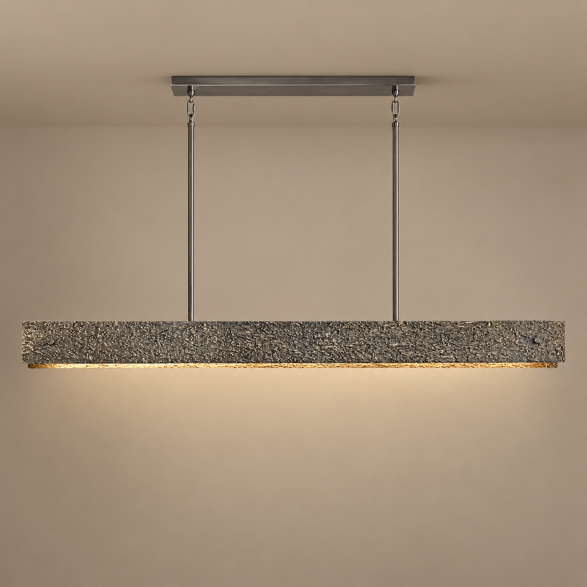 Cast Copper Linear Chandelier | Light Grazes the Cratered Relief Dimmable Two Long Sizes Brutalist Casalola Lights