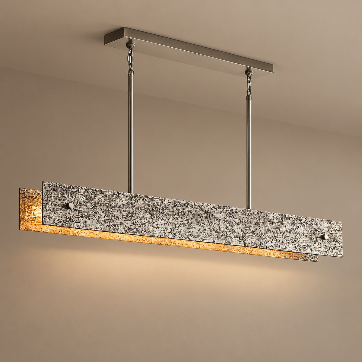 Cast Copper Linear Chandelier | Light Grazes the Cratered Relief Dimmable Two Long Sizes Brutalist Casalola Lights