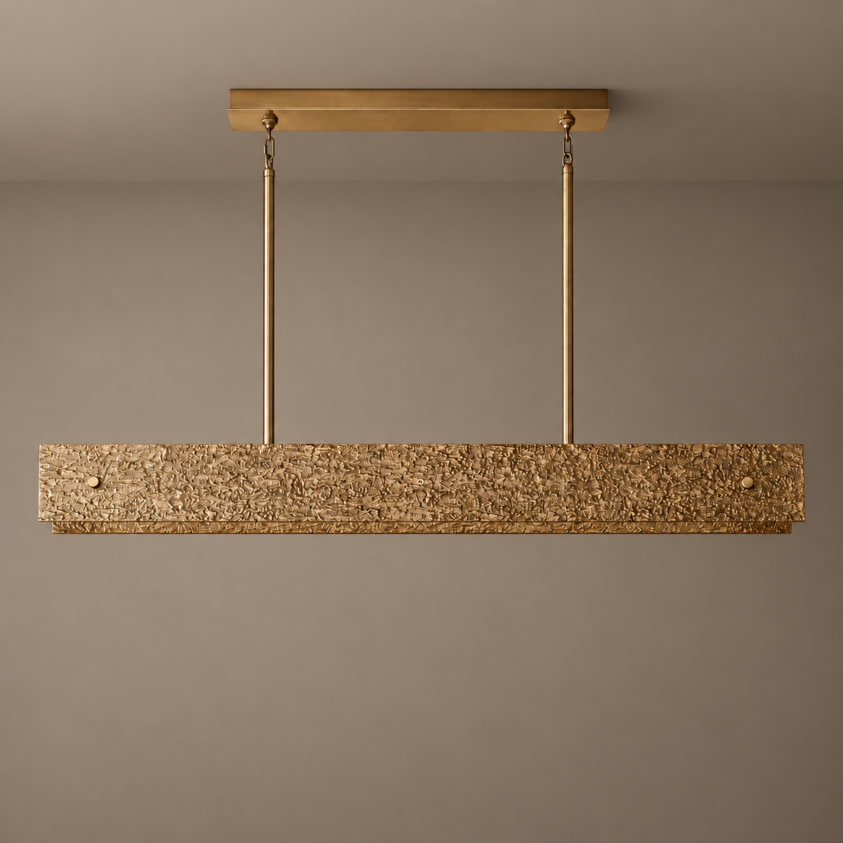 Cast Copper Linear Chandelier | Light Grazes the Cratered Relief Dimmable Two Long Sizes Brutalist Casalola Lights