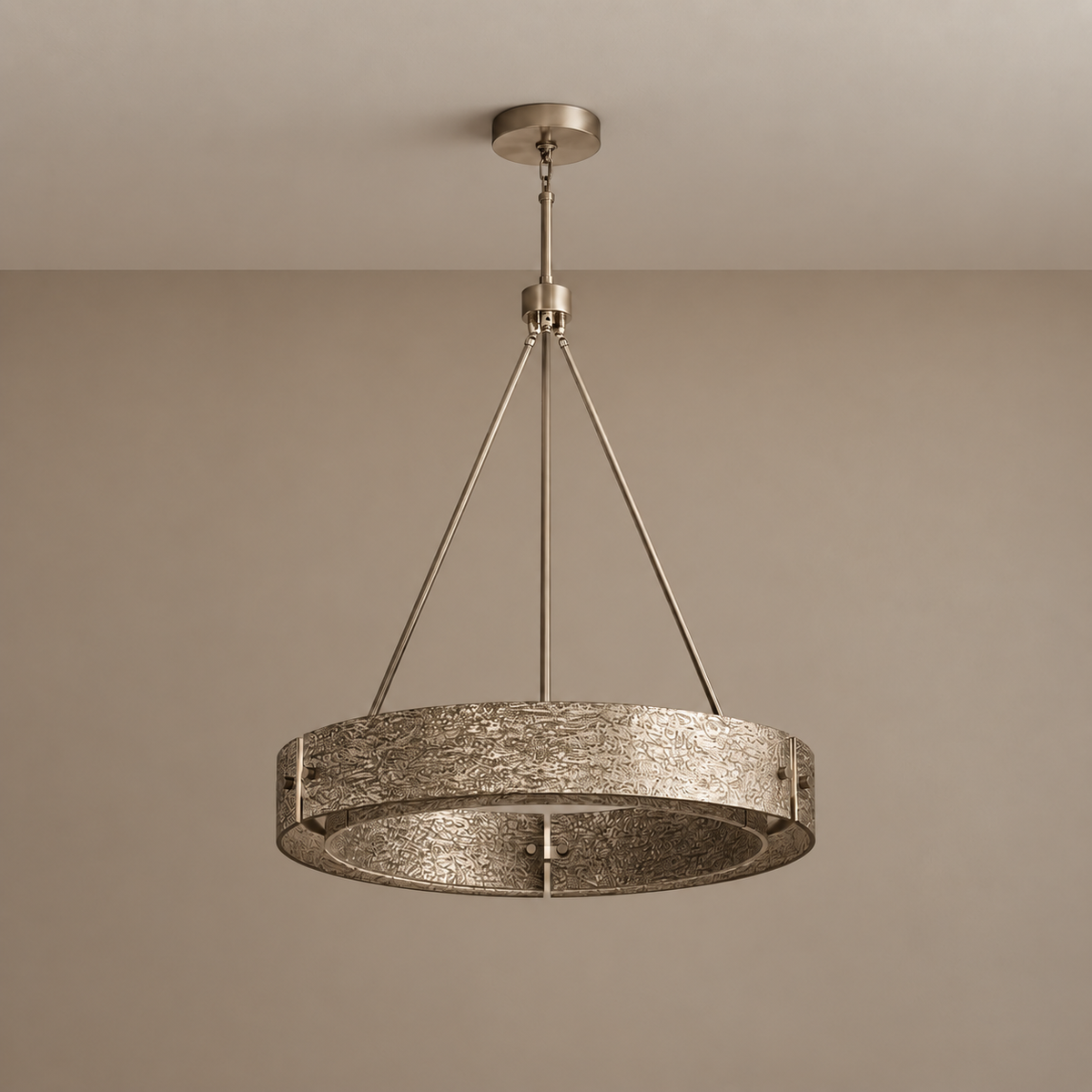 Cast Copper Ring Chandelier Gold or Silver | Downlight Over a Round Dining Table Custom Rod Length Casalola Lights