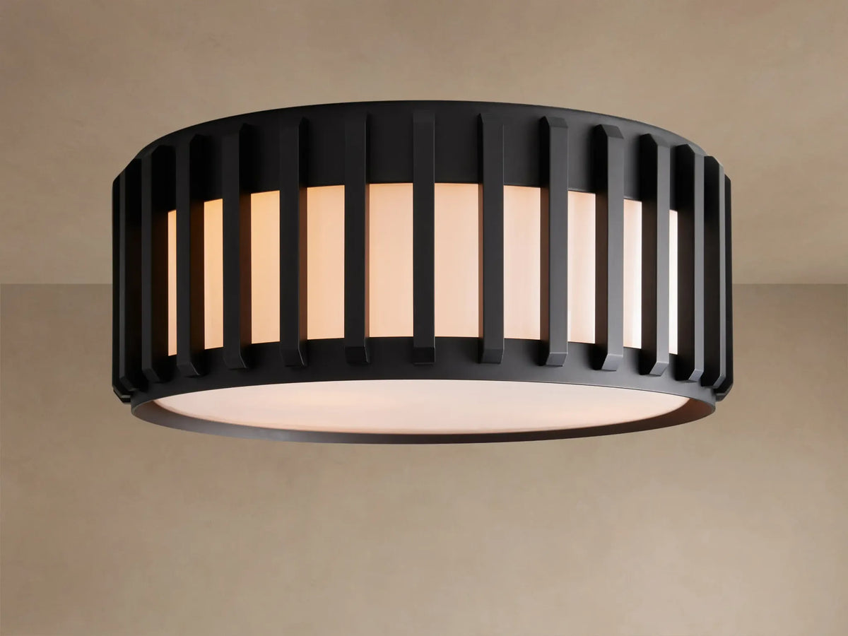 Griglia Nera black stainless-steel and glass flush mount ceiling light, illuminated