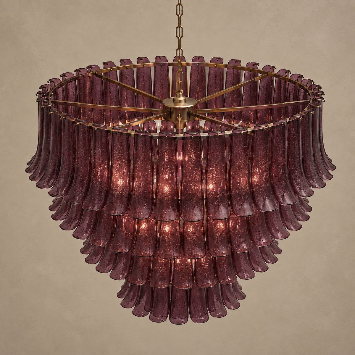 Large Burgundy Glass Chandelier Brass | Two Story Foyer or Hotel Lobby Custom Drop for High Ceiling Casalola Lights