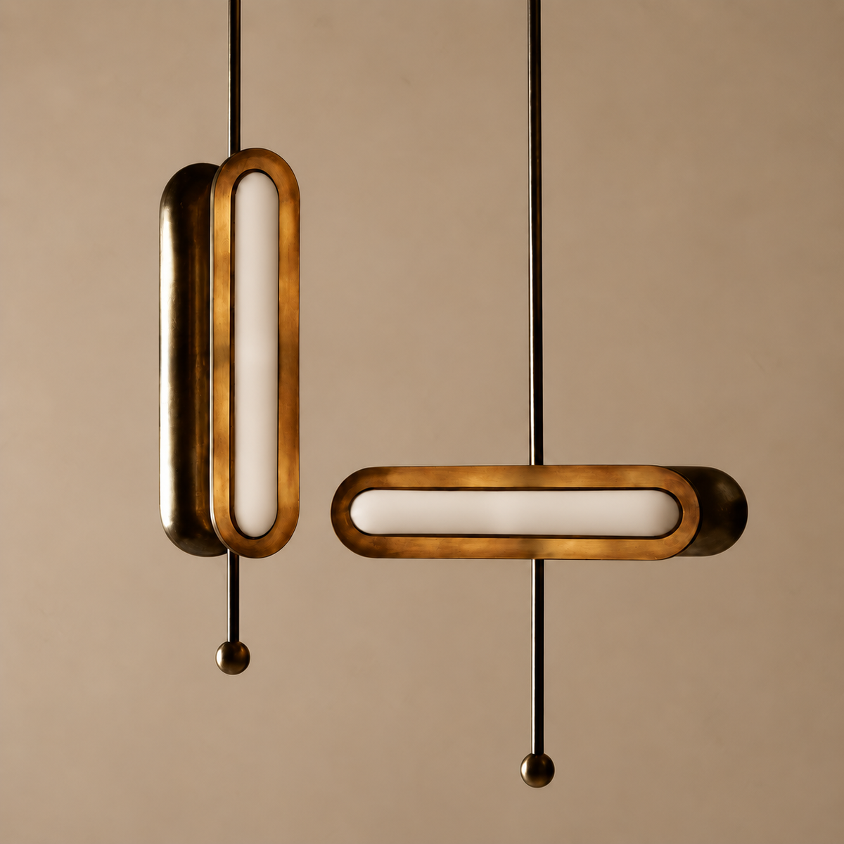 Opal Glass Pill Pendant Solid Copper | Hang it Vertical or Horizontal one Continuous Bar of Light Casalola Lights