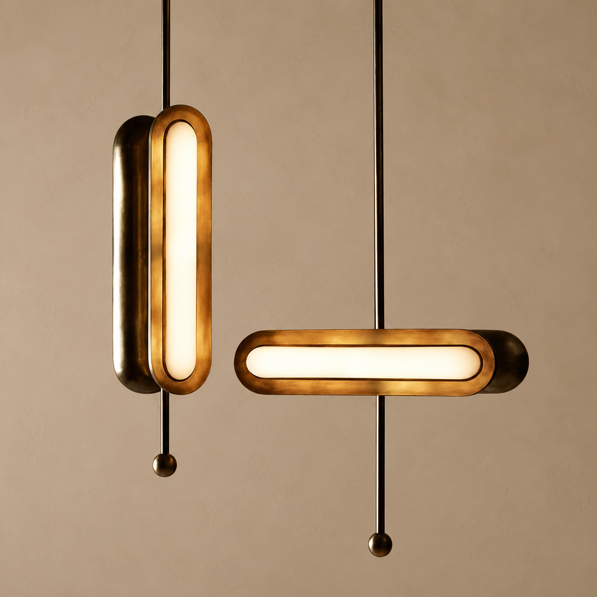 Opal Glass Pill Pendant Solid Copper | Hang it Vertical or Horizontal one Continuous Bar of Light Casalola Lights