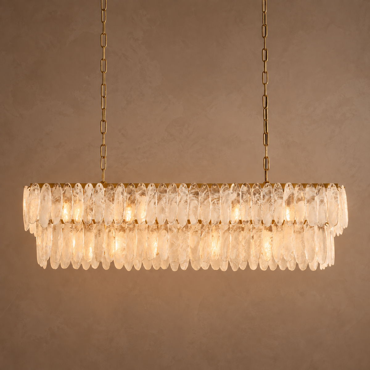 Extra Long Glass Linear Chandelier Brass | one Line of Light Instead Pendants Over a Table Casalola Lights Luxury Lamps