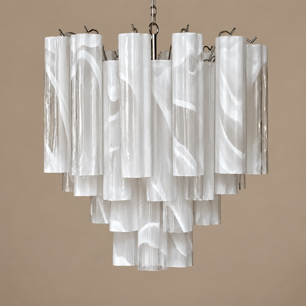 White Swirl Glass Tiered Chandelier Steel | Compact for a Bedroom or Entry Hall Custom Chain Drop Casalola Lights