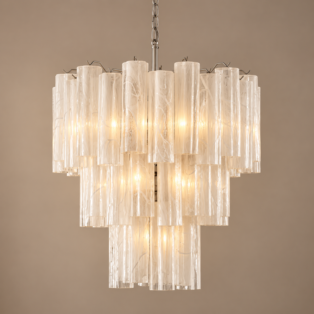 White Swirl Glass Tiered Chandelier Steel | Compact for a Bedroom or Entry Hall Custom Chain Drop Casalola Lights