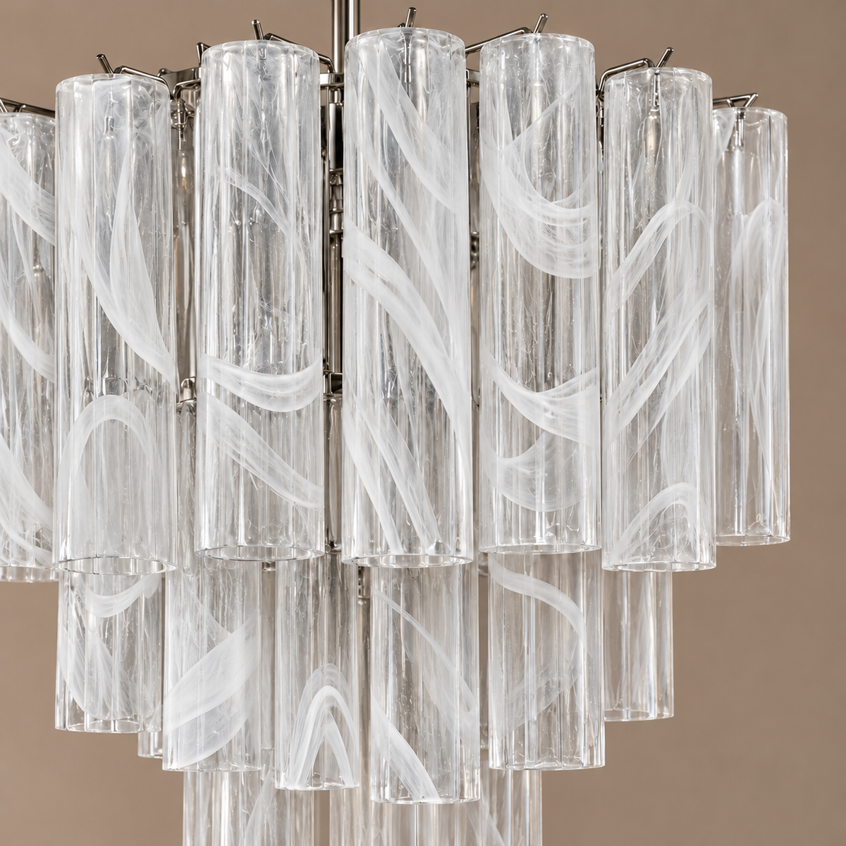 White Swirl Glass Tiered Chandelier Steel | Compact for a Bedroom or Entry Hall Custom Chain Drop Casalola Lights