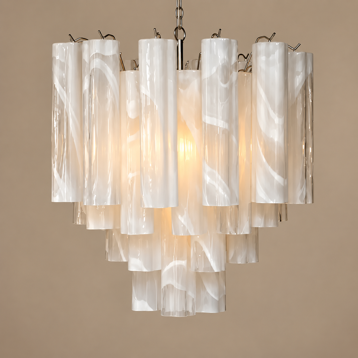 White Swirl Glass Tiered Chandelier Steel | Compact for a Bedroom or Entry Hall Custom Chain Drop Casalola Lights