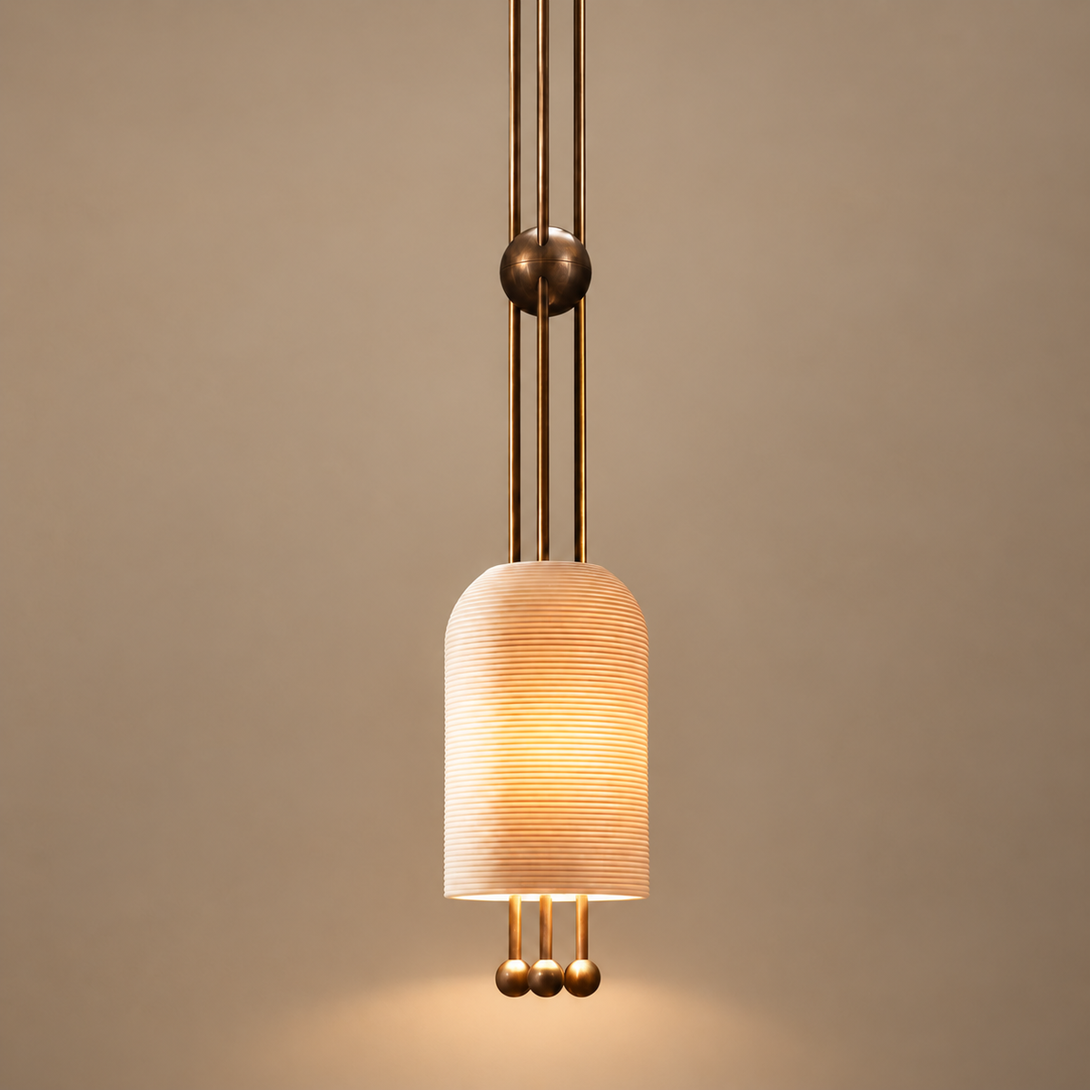 Fluted Ceramic Pendant Solid Copper | Unglazed Biscuit Glows Through Island Vanity or Bedside Casalola Lights Luxury