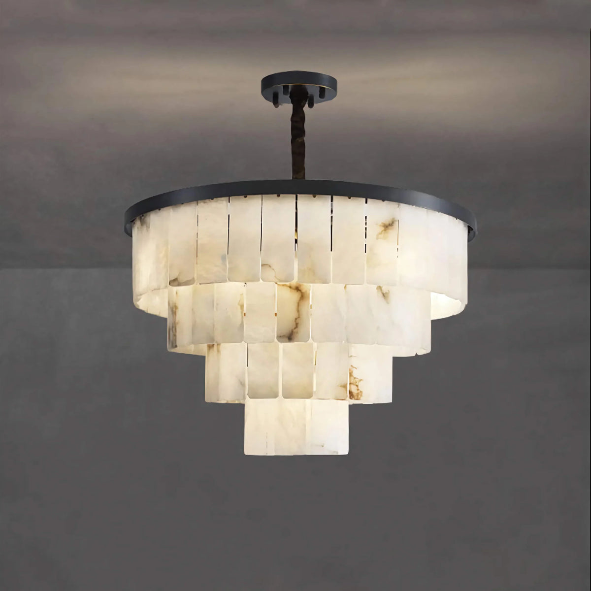 Black Tiered Alabaster Chandelier for Dining Room | Stainless Steel 2 to 5 Tiers 45-110 Cm (17.7-43.3″) Casalola Lights