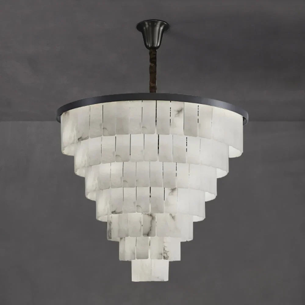Black Tiered Alabaster Chandelier for Dining Room | Stainless Steel 2 to 5 Tiers 45-110 Cm (17.7-43.3″) Casalola Lights