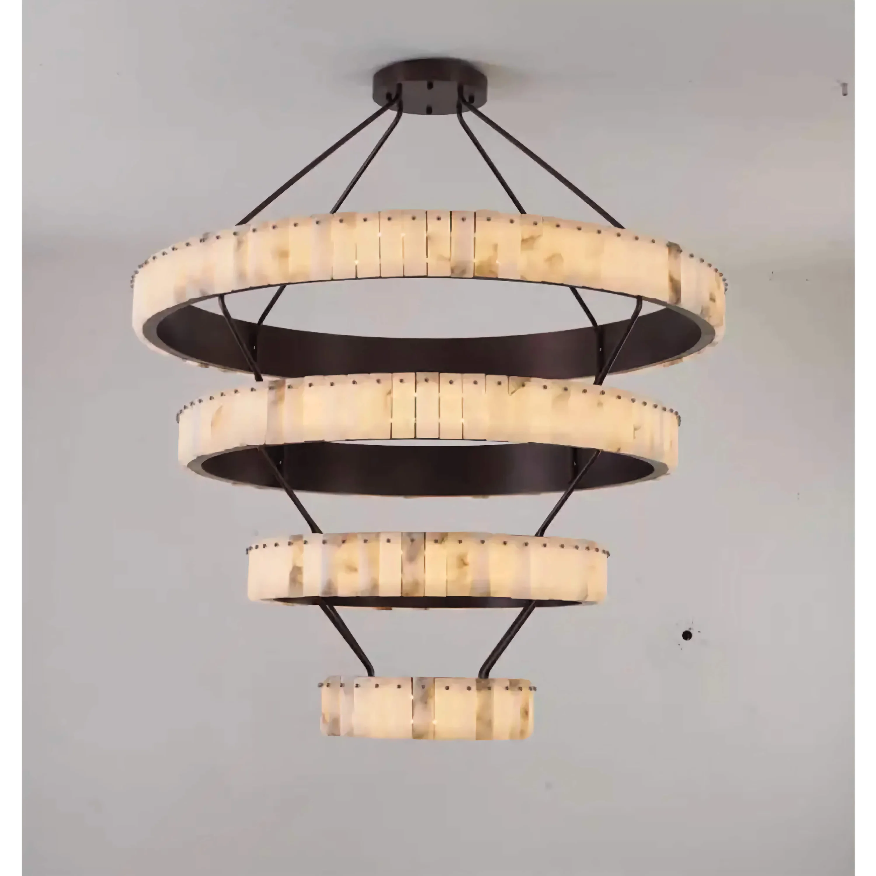 Tiered Alabaster Spiral Chandelier | Grand Stairwell Statement Light