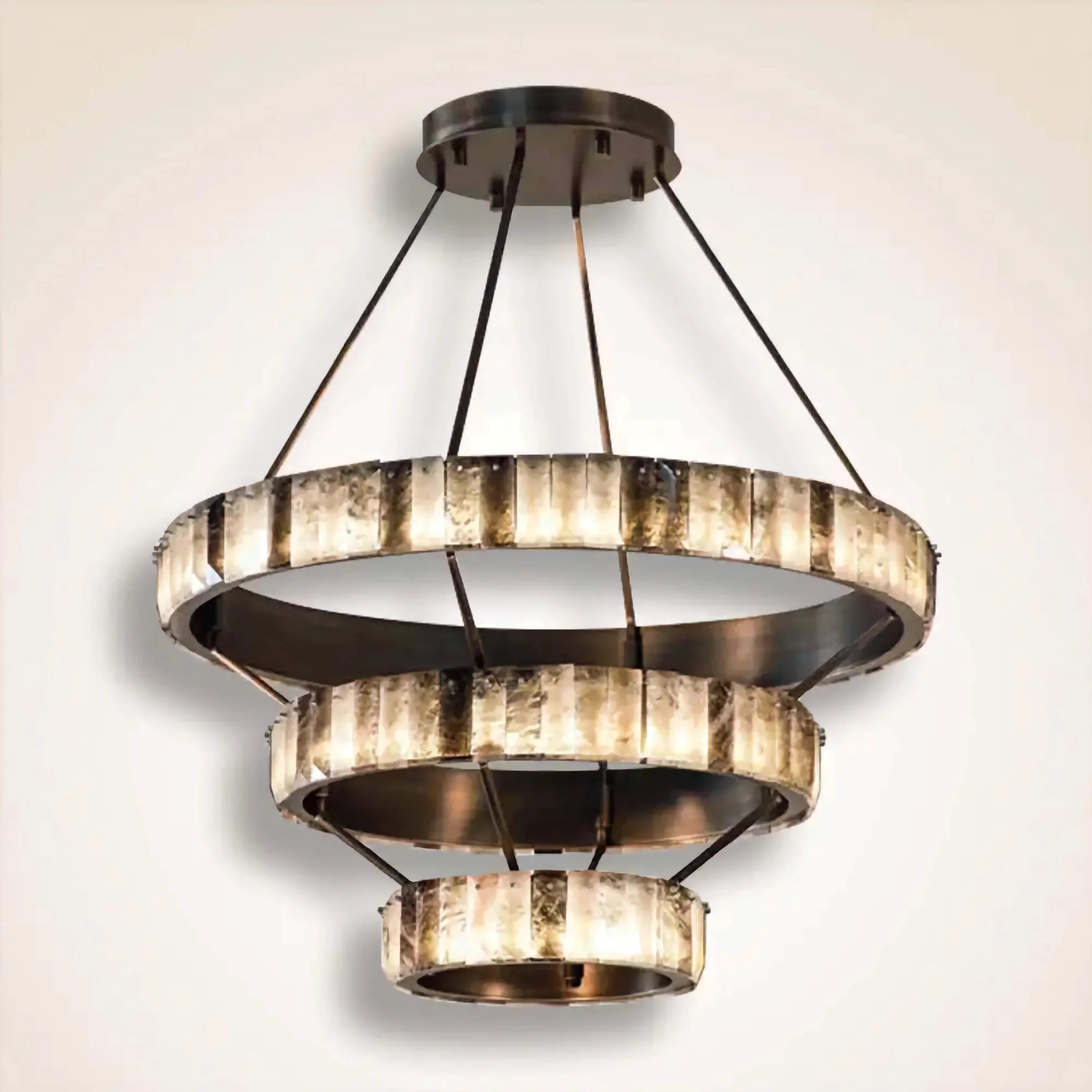 Tiered Alabaster Spiral Chandelier | Grand Stairwell Statement Light