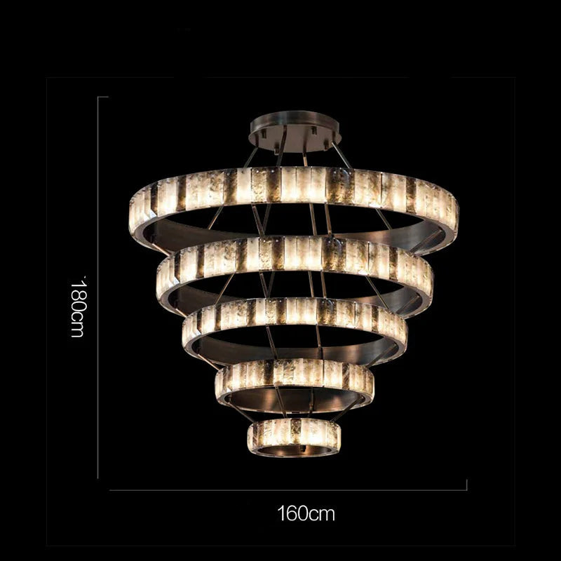 Tiered Alabaster Spiral Chandelier | Grand Stairwell Statement Light