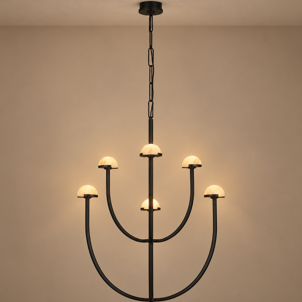 Genuine Alabaster Dome Chandelier | Custom Rod for a High Ceiling Casalola Lights Luxury Lamps Interior Designers