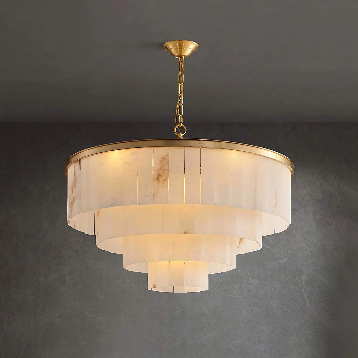 Tiered Round Alabaster Chandelier | Concentric Stone-panel Art Deco Modern Dining & Foyer Casalolalights Luxury Lamps