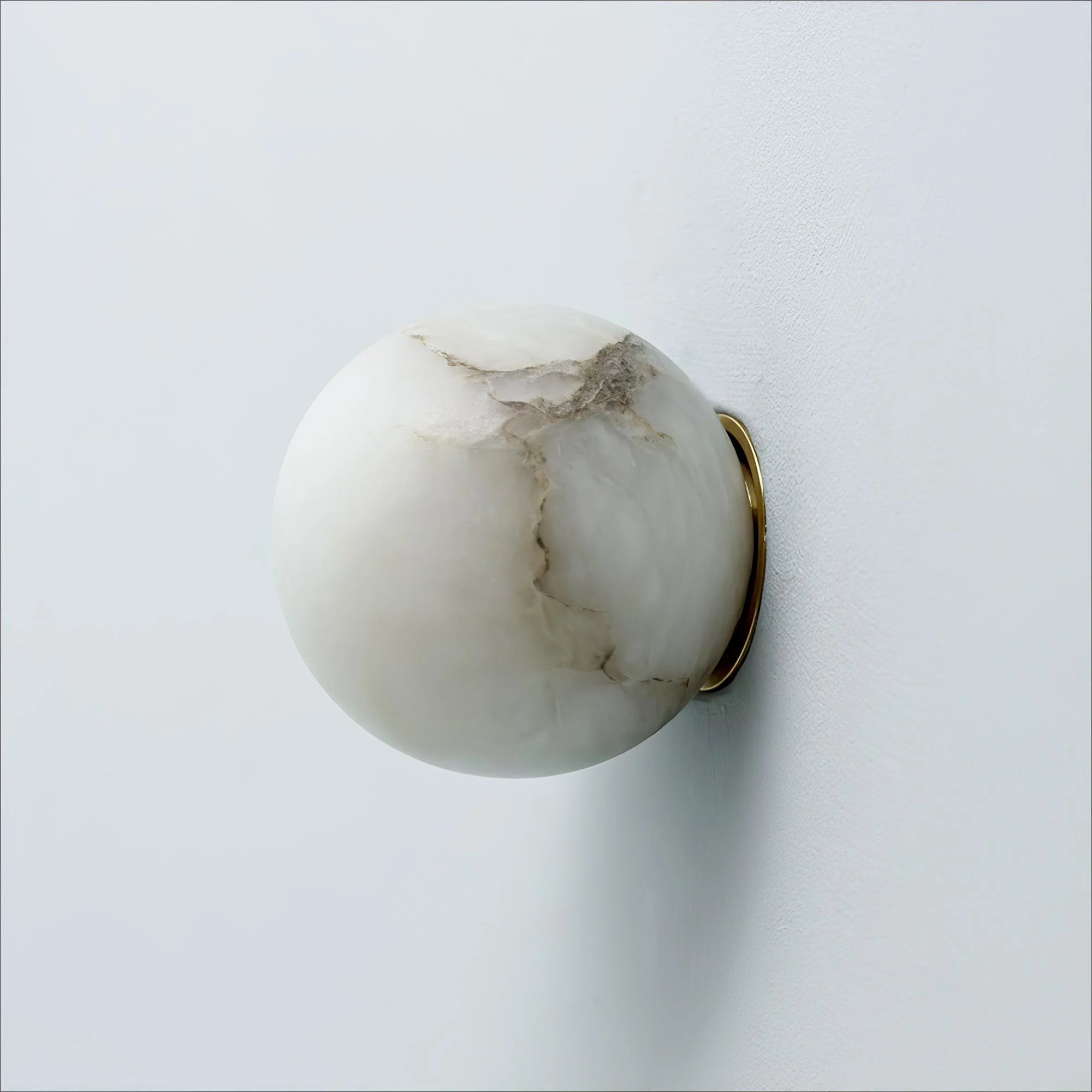 Alabaster Globe Wall Sconce – Brass Mount for Bedroom & Hallway