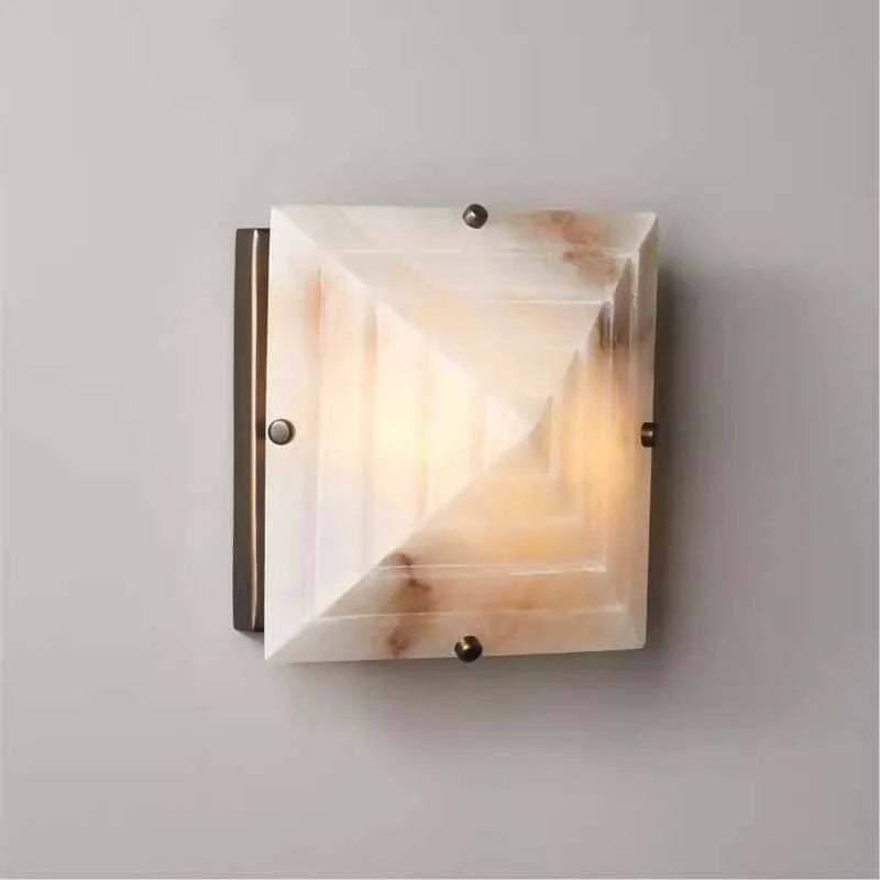 Trapezoidal Alabaster Wall Sconce | Pagoda Form Accent Light