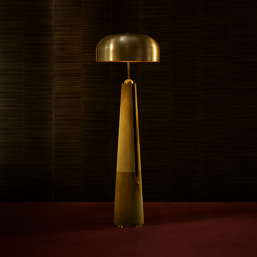 Brass Floor Lamp 145cm | Solid Dome & Leather Column Mid-century Modern Study Living Room Casalolalights Luxury Lamps