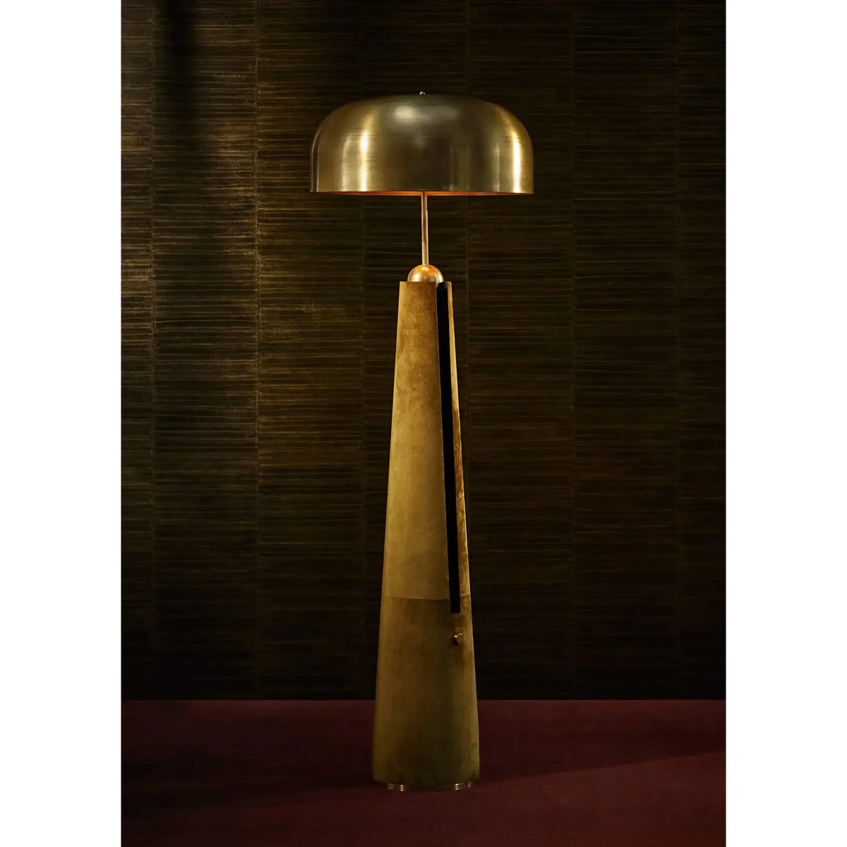 Brass & Leather Dome Floor Lamp | Downlight for Reading Chair 145cm Tall Weighted Base Dimmable Option Casalola Lights
