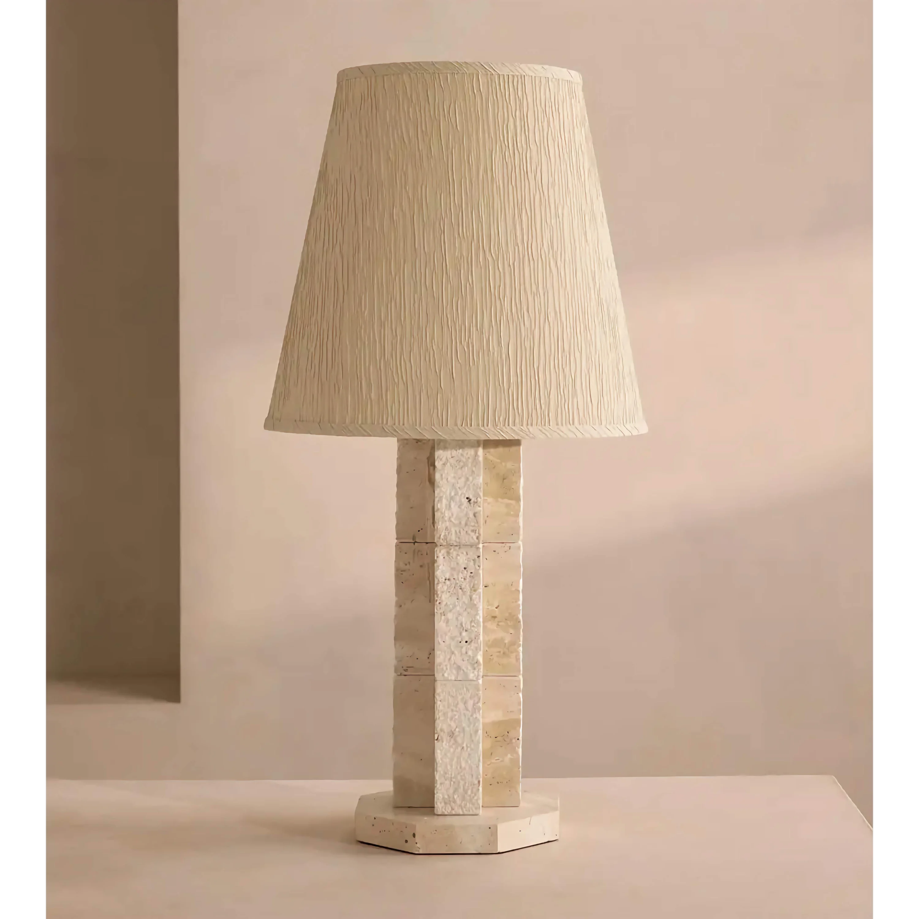Travertine Block Table Lamp | Monolithic Wabi Sabi Lighting