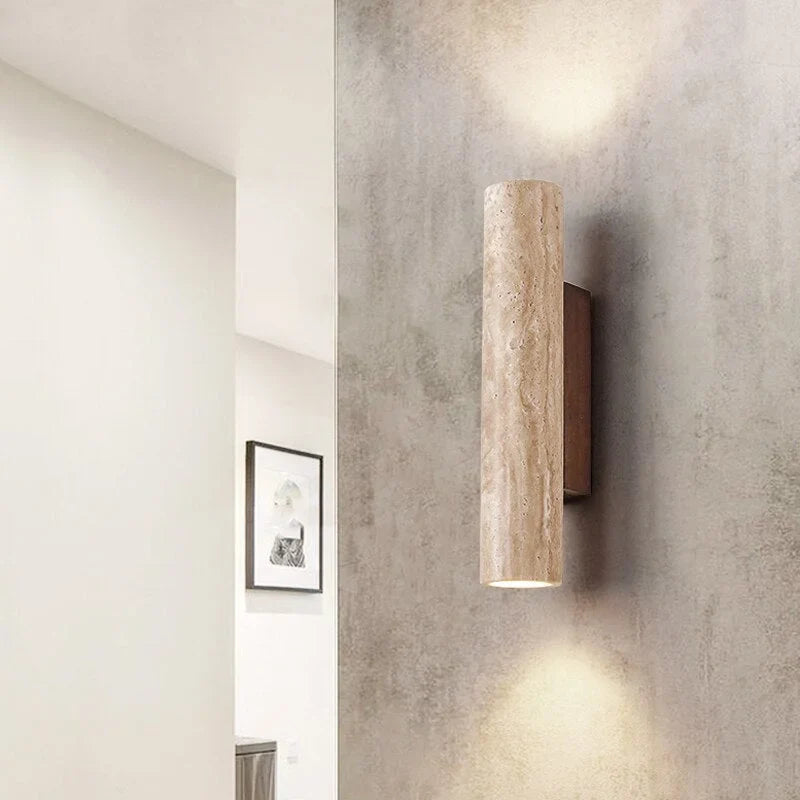 Travertine Wall Sconce 32cm | Stone Cylinder Up-down Led Light Wabi-sabi Japandi Hallway & Bedroom Casalolalights