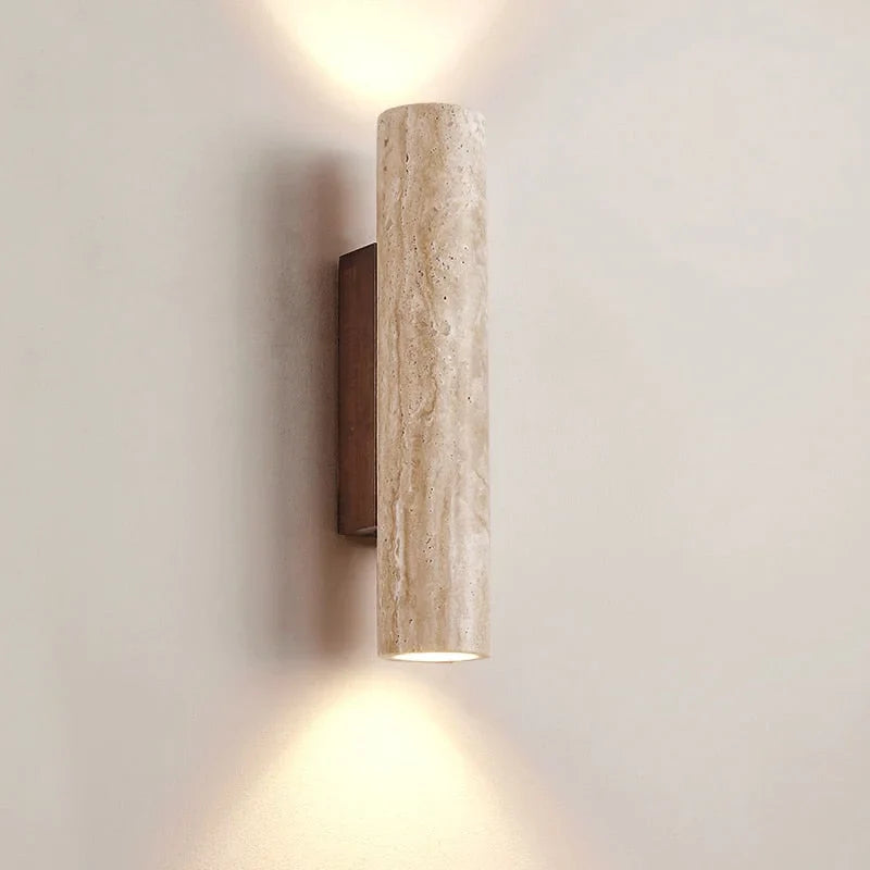 Travertine Wall Sconce 32cm | Stone Cylinder Up-down Led Light Wabi-sabi Japandi Hallway & Bedroom Casalolalights