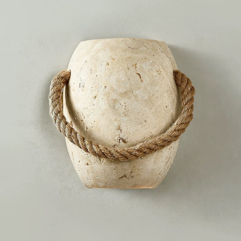 Travertine Wall Sconce – Natural Stone & Rope G9 Light for Hallway Bedroom or Staircase